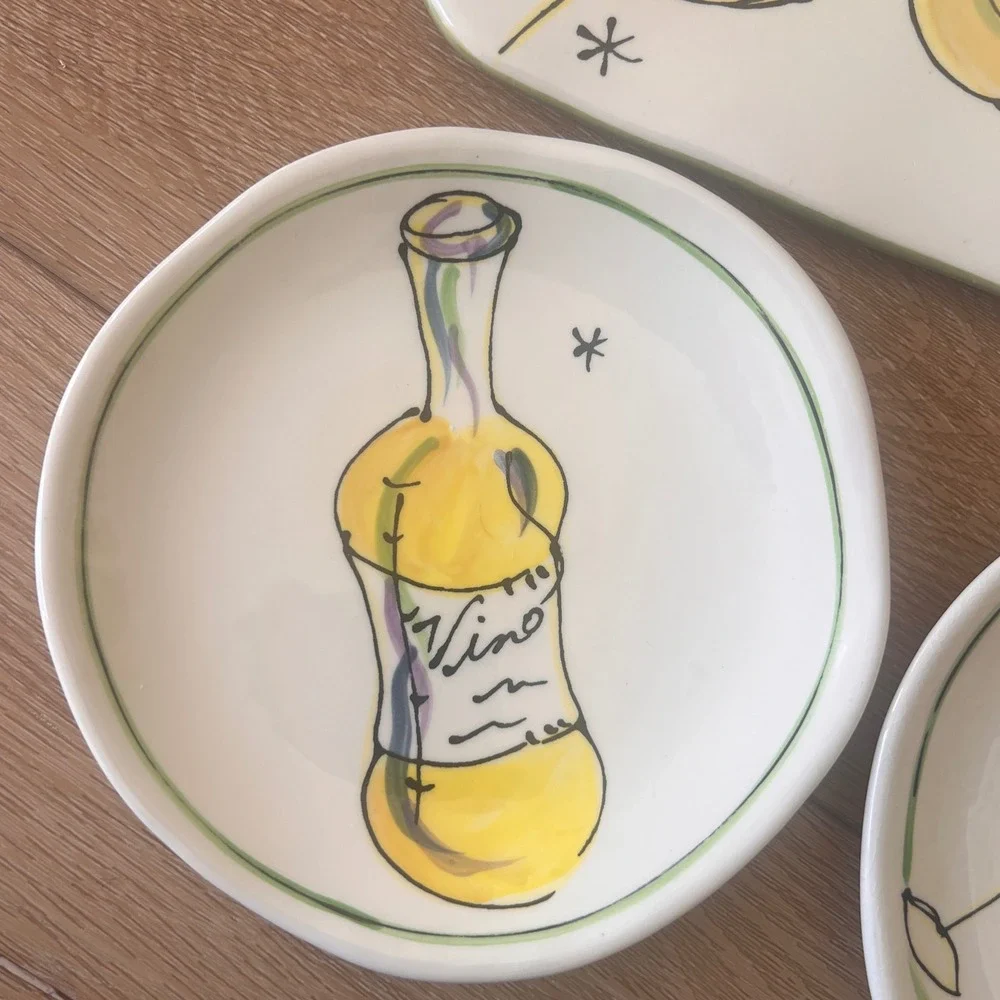 Vtg‎ Julia Junkin Hand Painted Ceramic Wine Olive Appetizer Set Plates 3pc